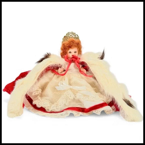 Vintage 40s Sleep Eye Doll Toy Red Fur Trim Cape Crown Victorian Christmas Decor - Picture 1 of 10